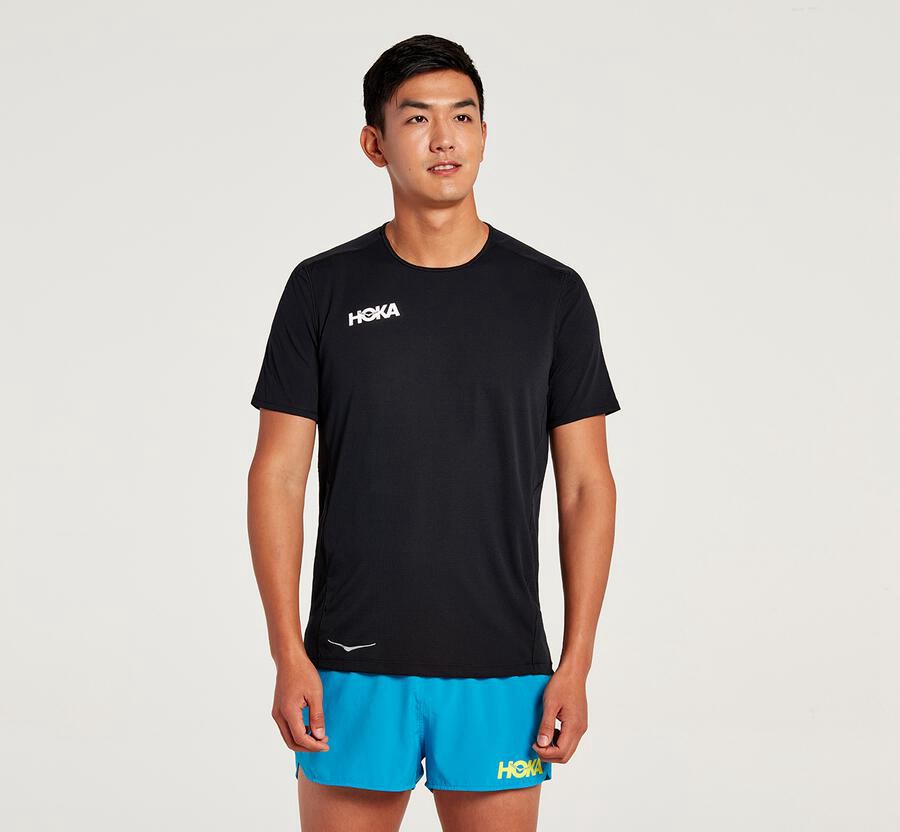 Top Hoka One One Hombre - Performance Short Sleeve - Negras - QKG476932